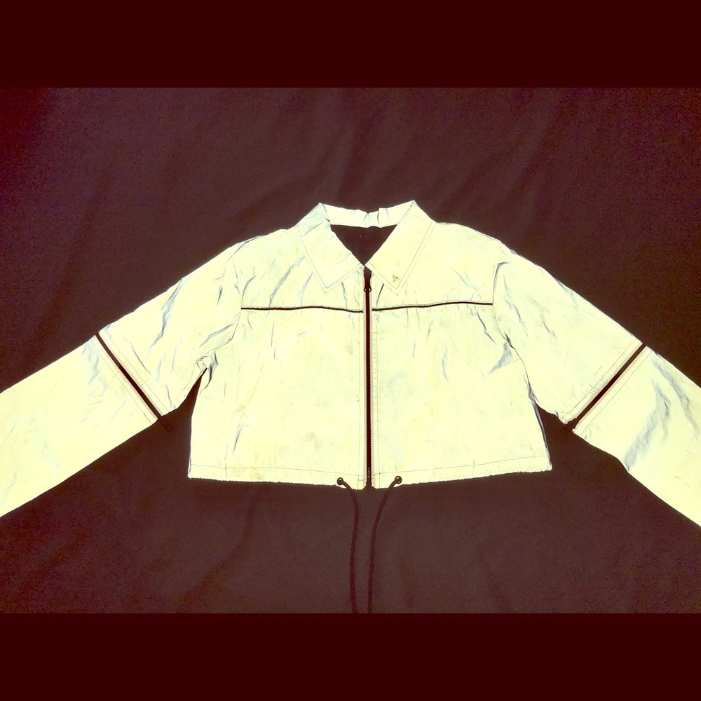 Reflective Zip Sleeve Crop Jacket Sz Sm